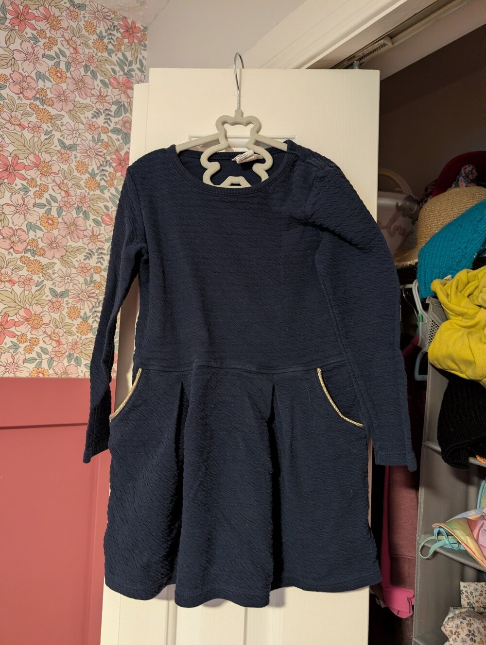 H&M 4-6Y Girls' Navy Long-Sleeve Pocket Dress